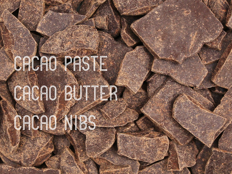 Cacao paste , butter, nibs