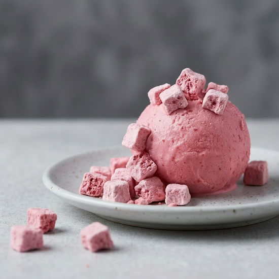 strawberry ice cream with sosa yogurt crispy on a plate | Bakingwarehouse.com