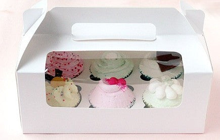 White Cup Cake Box with handle - Large