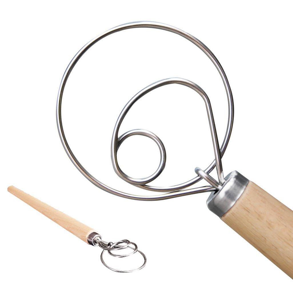 Dough Whisk with wooden handle 13 inch